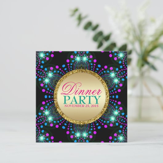 Blacklight Sparkle Magical Dinner Party Invitation Kaart (Staand voorkant)