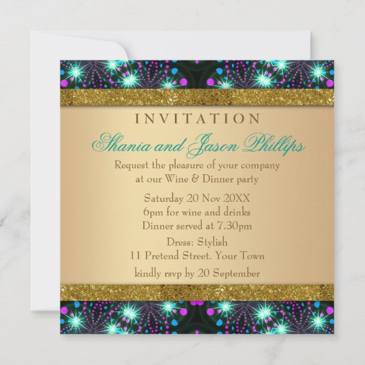 Blacklight Sparkle Magical Dinner Party Invitation Kaart (Achterkant)