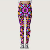 Blacklight Style Neon Wilde Flowers Leggings (Voorkant)