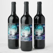 Blacklight-vuurtoren en zeilboot stormachtige zeee wijn etiket (Flessen)