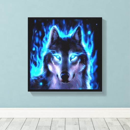 BLACKLIGHT WOLF CANVAS MUURDECORATIE (Insitu (Houten vloer))