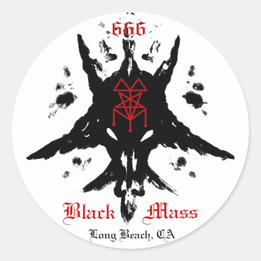 blackmassinkblot, 666, Massa, Zwart, Long Beach, C Ronde Sticker (Voorkant)