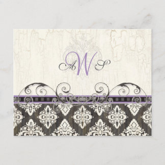 Black'n White Damask (lila) RSVP-reactiekaart RSVP Kaartje