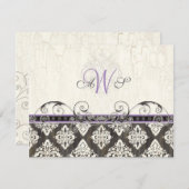 Black'n White Damask (lila) RSVP-reactiekaart RSVP Kaartje (Voorkant / Achterkant)