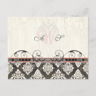 Black'n White Damask (roze) RSVP-reactiekaart RSVP Kaartje