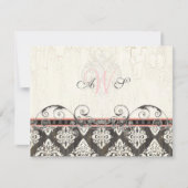 Black'n White Damask (roze) RSVP-reactiekaart RSVP Kaartje (Voorkant)