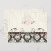 Black'n White Damask (roze) RSVP-reactiekaart RSVP Kaartje (Voorkant / Achterkant)