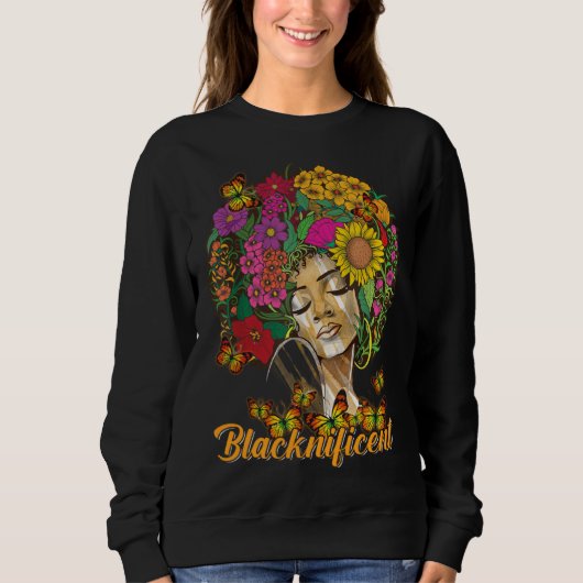 Blacknificent Floral Afro Hair Butterfly African A Trui (Voorkant)
