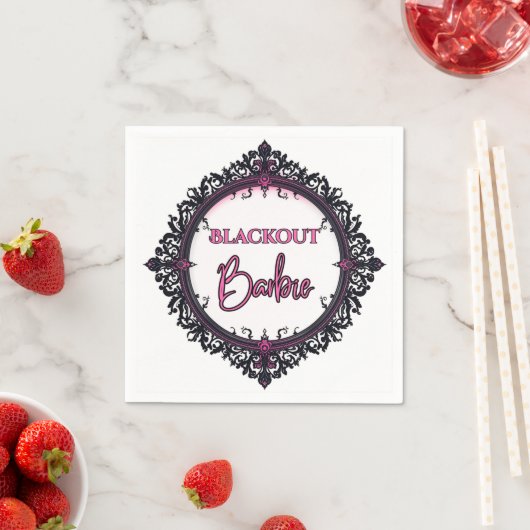 Blackout Barbie Bachelorette Napkins | Gothic Glam Servet (Insitu)
