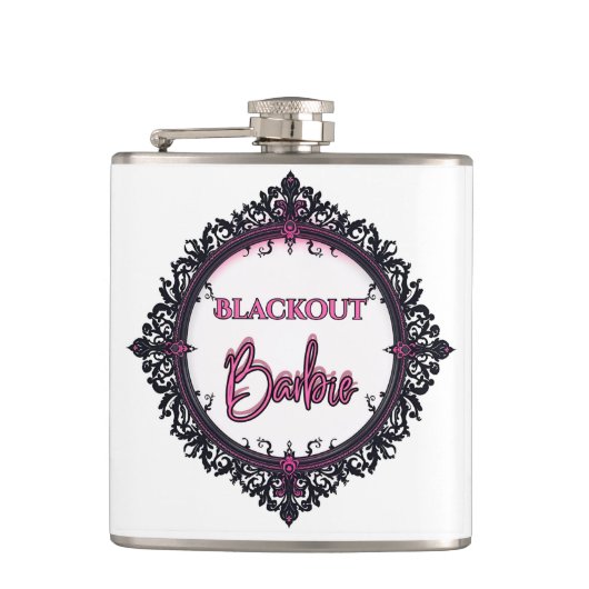 Blackout Barbie Flask | Dark Glam Party Gift Heupfles (Voorkant)