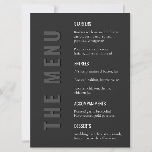 Blackout Minimalist Modern Wedding Menu (Voorkant)