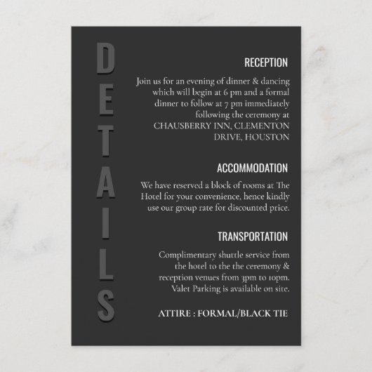 Blackout Minimalist Wedding Informatiekaartje (Voorkant)