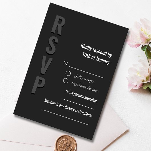 Blackout Minimalist Wedding Response Card RSVP Kaartje