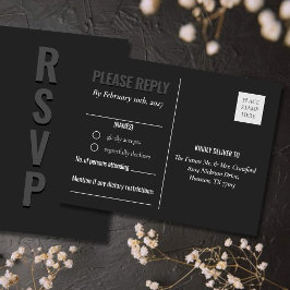 Blackout Minimalist Wedding Response Post Card Briefkaart