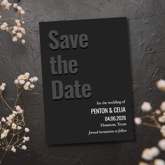 Blackout Minimalist Wedding Save the Date Card Kaart