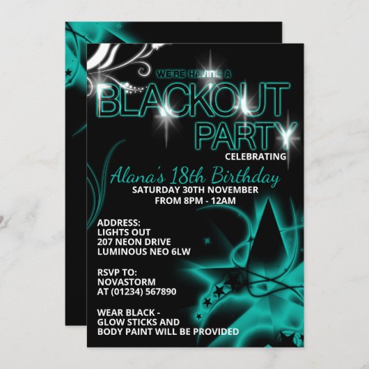 Blackout Ultraviolet Verjaardagsfeest Uitnodiginge Kaart (Voorkant / Achterkant)