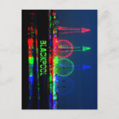 Blackpool Beach bij nacht, rood, groen en blauw Briefkaart (Voorkant)