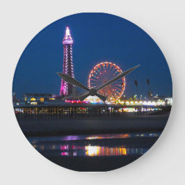 Blackpool Beach-lampjes 's nachts Grote Klok