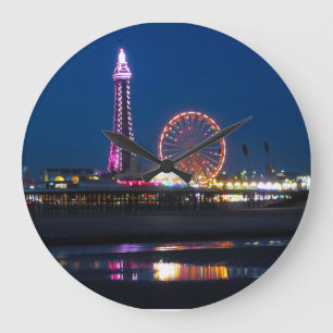 Blackpool Beach-lampjes 's nachts Grote Klok