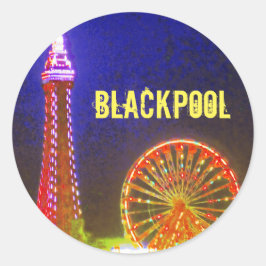 Blackpool Beach-lampjes 's nachts, rood, goud, bla Ronde Sticker