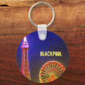 Blackpool Beach-lampjes 's nachts, rood, goud, bla Sleutelhanger (Voorkant)