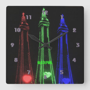Blackpool Beauful Tower-lichten, rood, groen, Vierkante Klok