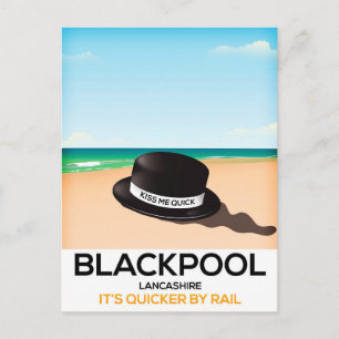 Blackpool "kus me quick" pet trein poster briefkaart