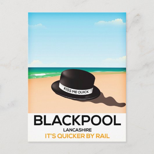 Blackpool "kus me quick" pet trein poster briefkaart (Voorkant)