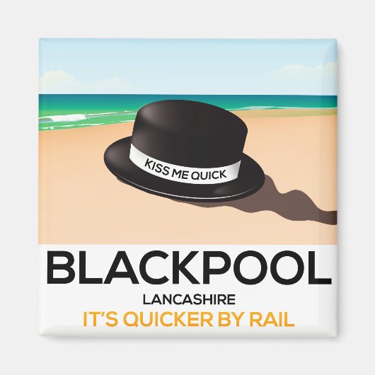Blackpool "kus me quick" pet trein poster magneet (Voorkant)