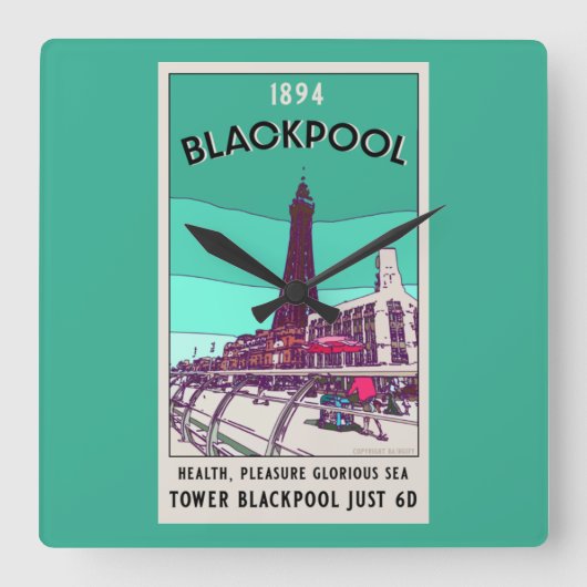 Blackpool Seaside Resort England Art Vierkante Klok (Voorkant)