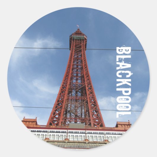 Blackpool Tower en Day Sky Ronde Sticker (Voorkant)
