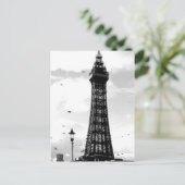 Blackpool Tower en lamp post B/W Briefkaart (Staand voorkant)