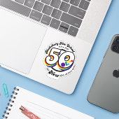 Blacksburg New School Celebrates 50th Round Sticky Sticker (Laptop met iPhone)