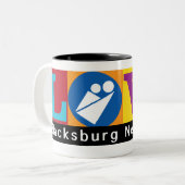 Blacksburg New School Merch Mug Tweekleurige Koffiemok (Voorkant links)