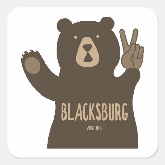 Blacksburg Virginia Peace Bear Vierkante Sticker (Voorkant)