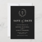 BlackSimple Elegant Monogram slaat de datum op Save The Date (Voorkant)