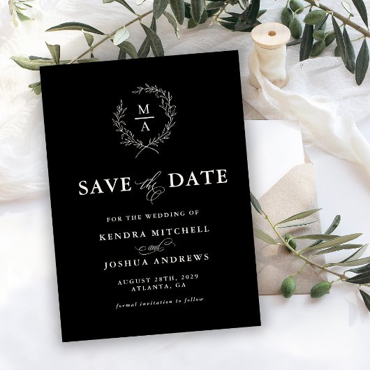 BlackSimple Elegant Monogram slaat de datum op Save The Date