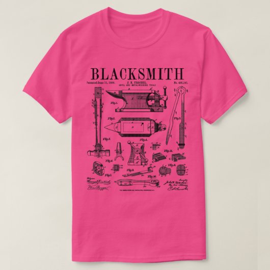 Blacksmith Anvil en tools patenttekening T-shirt (Design voorkant)