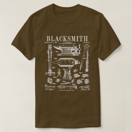 Blacksmith Anvil en tools patenttekening T-shirt (Design voorkant)