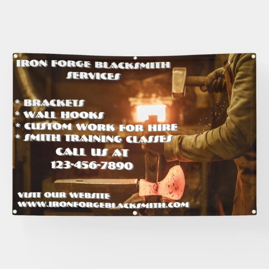 Blacksmith Forge Shop Business aanpassen Spandoek (Horizontaal)