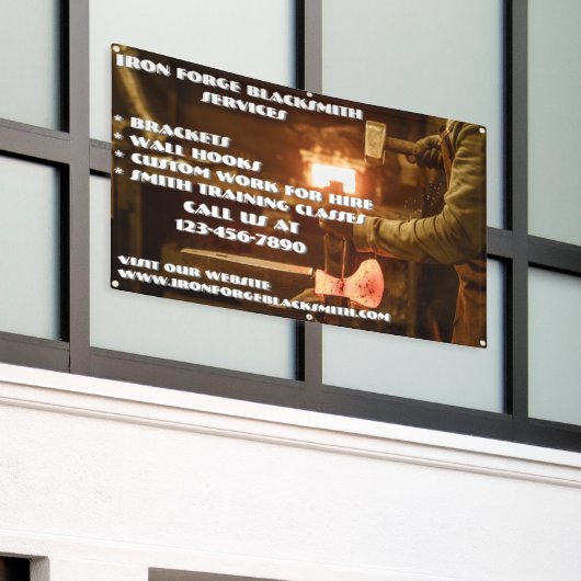 Blacksmith Forge Shop Business aanpassen Spandoek (Buitenkant Gebouw)