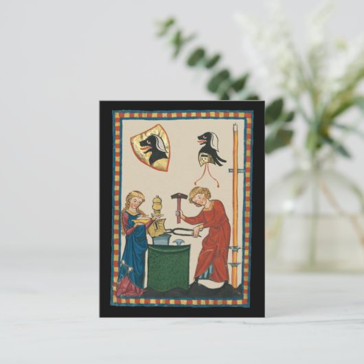 Blacksmith Forging Helmet middeleeuwse kunst Briefkaart (Staand voorkant)