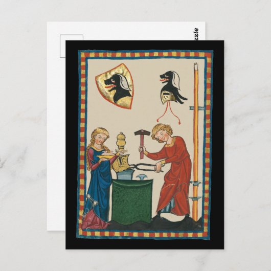 Blacksmith Forging Helmet middeleeuwse kunst Briefkaart (Voorkant / Achterkant)