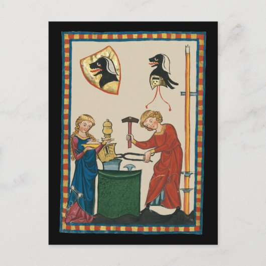 Blacksmith Forging Helmet middeleeuwse kunst Briefkaart (Voorkant)