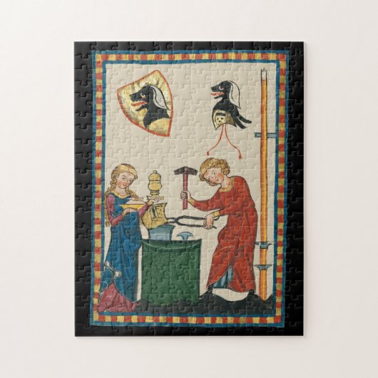 Blacksmith Forging Helmet middeleeuwse kunst Legpuzzel (Verticaal)