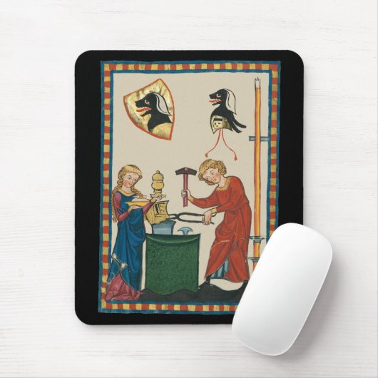 Blacksmith Forging Helmet middeleeuwse kunst Muismat (Met muis)