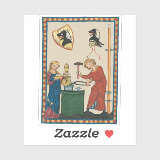 Blacksmith Forging Helmet middeleeuwse kunst Sticker (Vel)