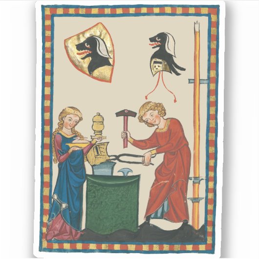 Blacksmith Forging Helmet middeleeuwse kunst Sticker (Voorkant)