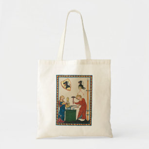 Blacksmith Forging Helmet middeleeuwse kunst Tote Bag