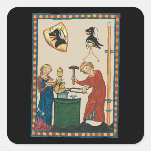 Blacksmith Forging Helmet middeleeuwse kunst Vierkante Sticker (Voorkant)